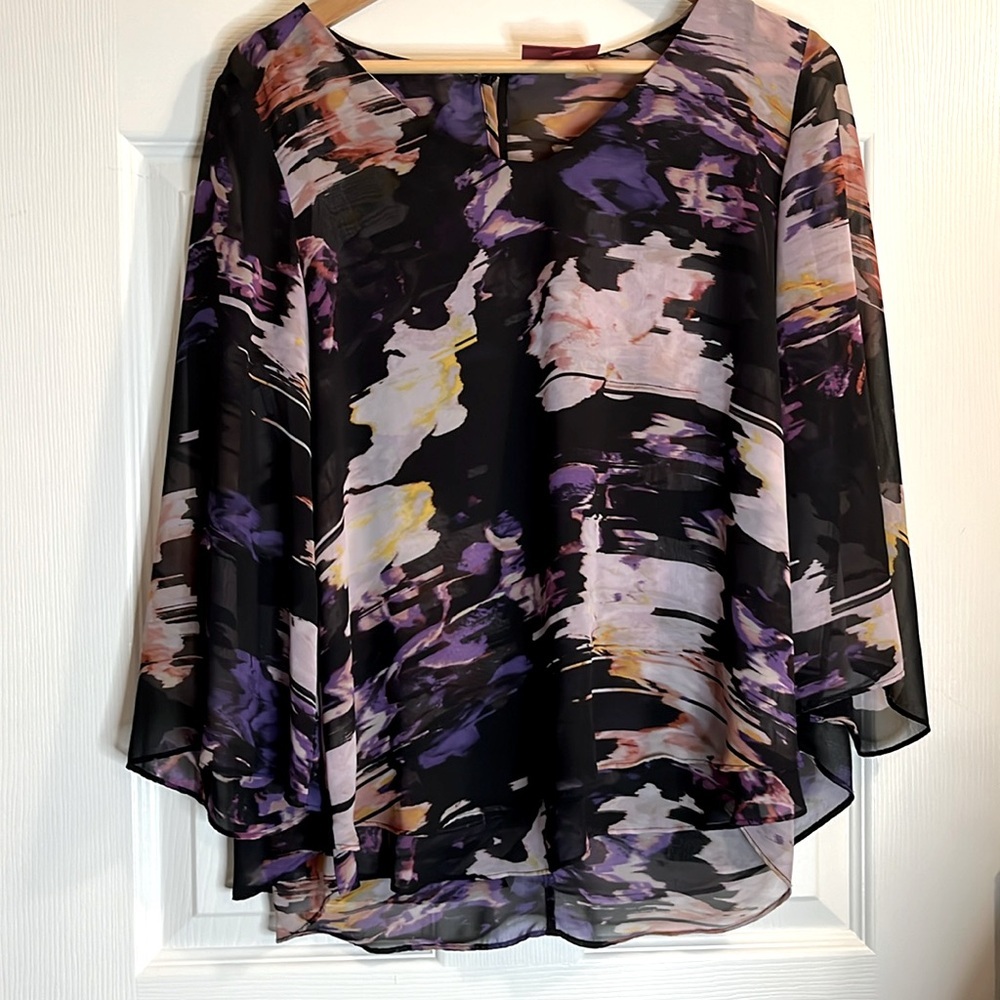 J-LO tunic top women’s M lightweight purple tones multi layered